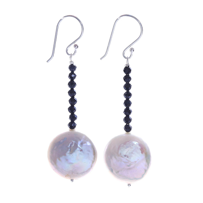 Cultured Pearl and Spinel Dangle Earrings