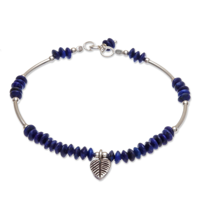 Lapis Lazuli Sterling Silver Leaf Charm Bracelet