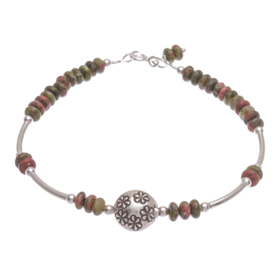 Unakite and Sterling Silver Beaded Bracelet