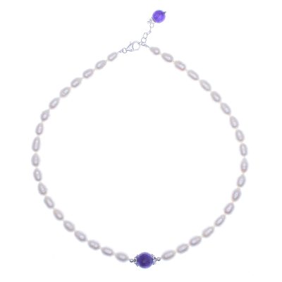 Cultured Pearl and Amethyst Pendant Necklace