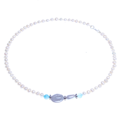 Cultured Pearl and Quartz Pendant Necklace