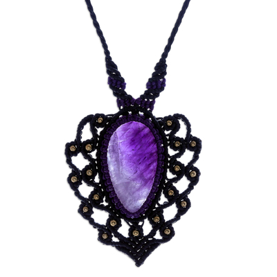 Macrame Amethyst and Brass Statement Necklace