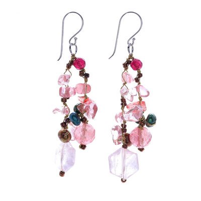 Rose Quartz and Cultured Pearl Dangle Earrings