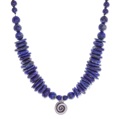 Silver and Lapis Lazuli Beaded Pendant Necklace