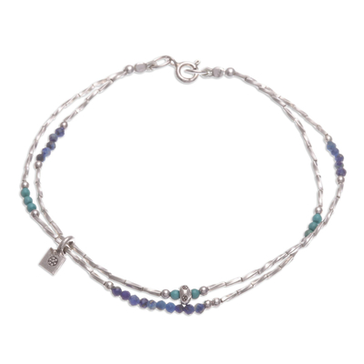 Lapis Lazuli and Karen Silver Charm Bracelet