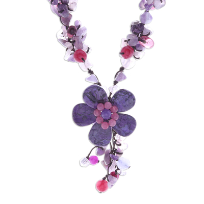 Agate and Amethyst Floral Pendant Necklace