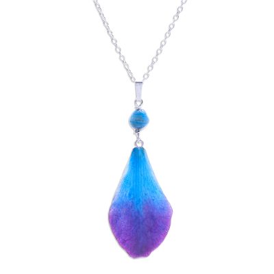 Blue and Purple Orchid Petal Pendant Necklace