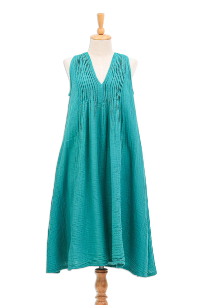 Sleeveless Cotton A-Line Dress from Thailand