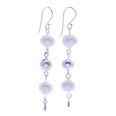 Sterling Silver and Cultured Pearl Dangle Earrings