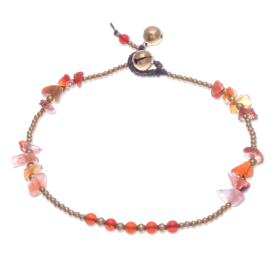 Carnelian and Brass Bell Beaded Anklet