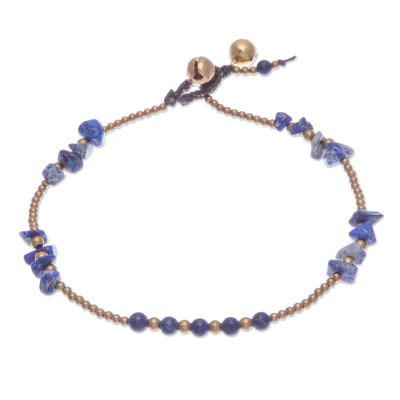 Lapis Lazuli and Brass Bell Beaded Anklet