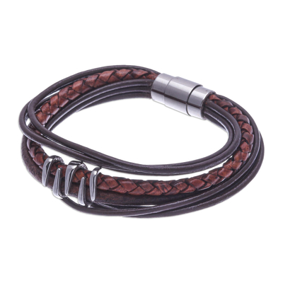 Handmade Braided Leather Pendant Bracelet