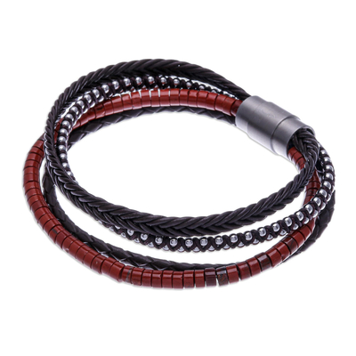 Thai Leather and Jasper Beaded Bracelet