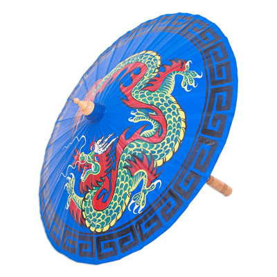 Hand-Painted Dragon-Motif Cotton Parasol