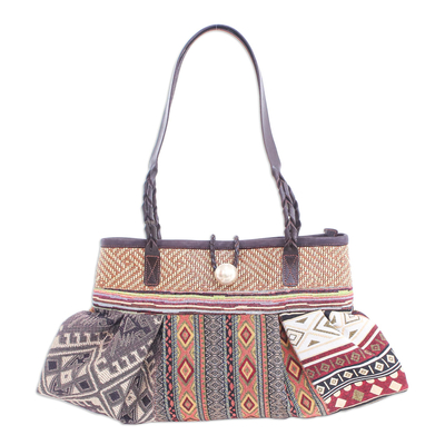 Cotton Blend Shoulder Bag with Braided Leather Strap
