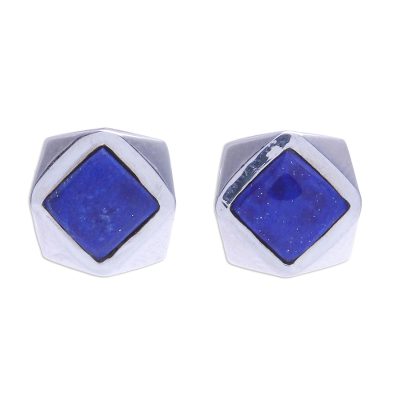 Thai Lapis Lazuli and Sterling Silver Button Earrings