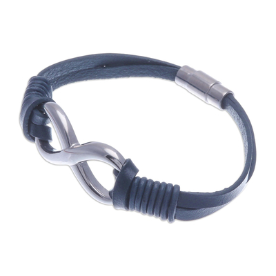 Blue Leather Unisex Pendant Bracelet