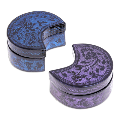 Blue and Purple Decorative Lacquerware Wood Boxes (Pair)