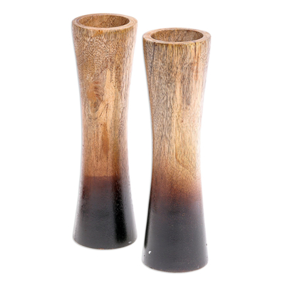 Handmade Decorative Mango Wood Vases (Pair)