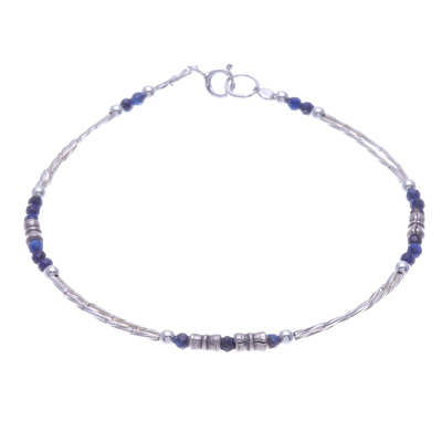 Thai Sterling Silver and Lapis Lazuli Beaded Bracelet