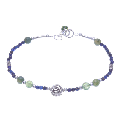 Agate and Lapis Lazuli Rose Pendant Bracelet
