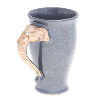 Black Ceramic Mug with Elephant Handle