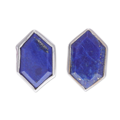 Geometric Lapis Lazuli Button Earrings