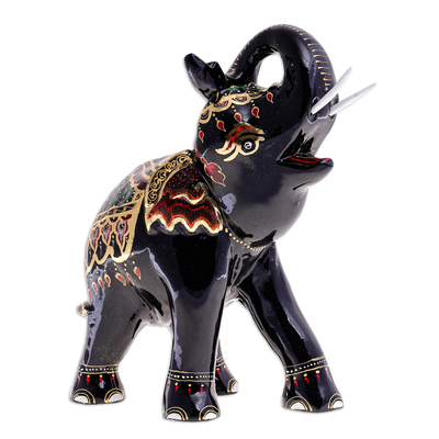 Gold-Accented Lacquerware Elephant Sculpture