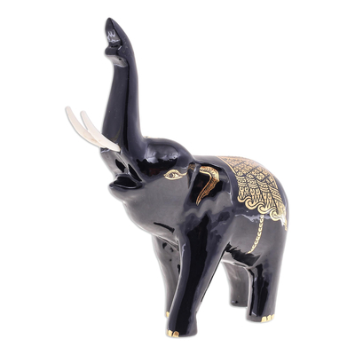 Thai Elephant Sculpture with Gold Foil Accents