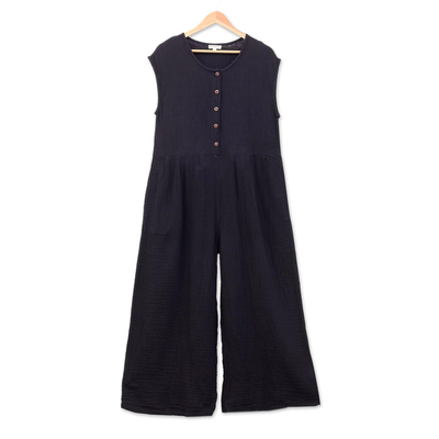 Hand Made Black Cotton Jumpsuit from Thailand