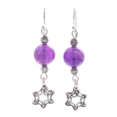 Amethyst Dangle Earrings with Star Motif