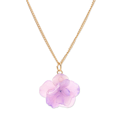 Gold-Plated Purple Hydrangea Petal Pendant Necklace