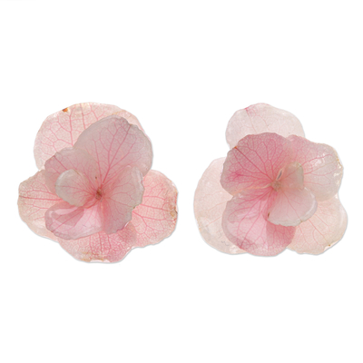Hydrangea Petal Button Earrings from Thailand