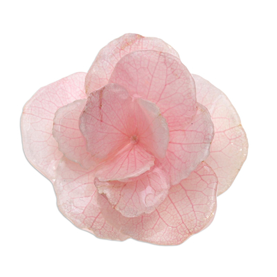 Thai Resin Coated Natural Pink Hydrangea Bloom Brooch Pin