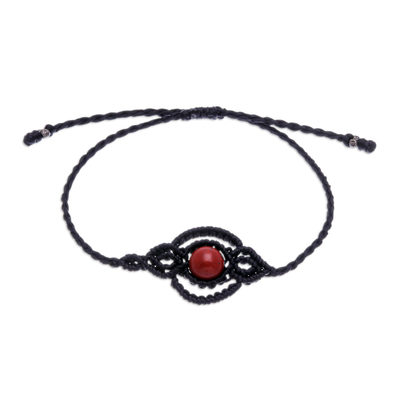 Black Macrame Bracelet with Red Jasper Stone from Thailand