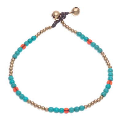 Thai Carnelian and Brass Beaded Anklet
