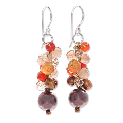 Chalcedony and Cultured Pearl Dangle Earrings