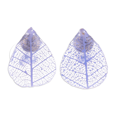 Blue Rubber Tree Leaf Button Earrings from Thailand