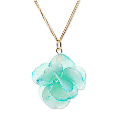 Gold-Accented Hydrangea Petal Pendant Necklace
