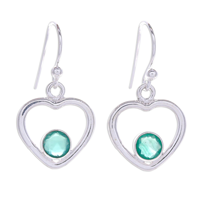 Green Chalcedony Dangle Earrings with Heart Motif