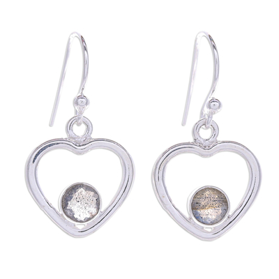 Labradorite Dangle Earrings with Heart Motif