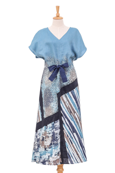 Hand-Painted Batik Linen Maxi Skirt