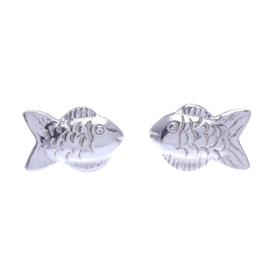Thai Sterling Silver Stud Earrings with Fish Motif