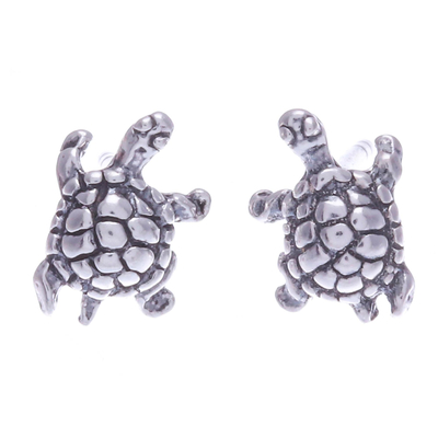 Thai Sterling Silver Stud Earrings with Turtle Motif