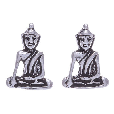 Sterling Silver Stud Earrings with Meditation Motif