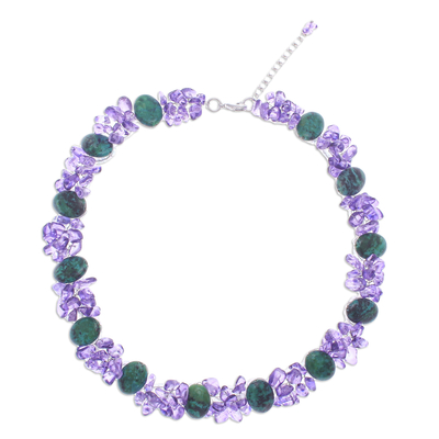 Serpentine and Purple Glass Beaded Necklace