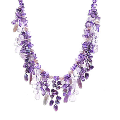 Thai Cultured Pearl and Amethyst Waterfall Necklace