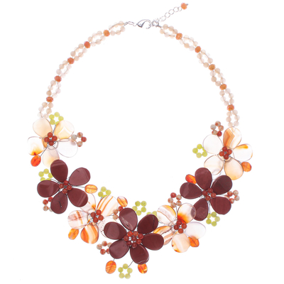 Quartz and Jasper Pendant Necklace with Floral Motif