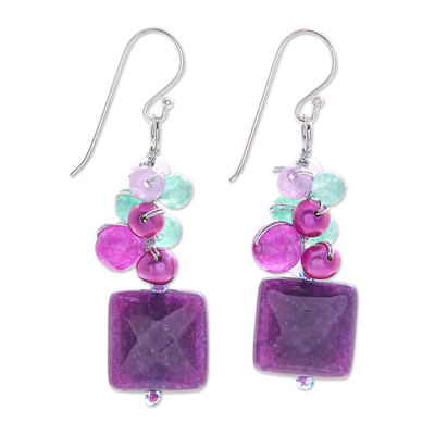 Purple Quartz and Cultured Pearl Dangle Earrings