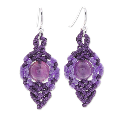 Purple Macrame Earrings with Amethyst